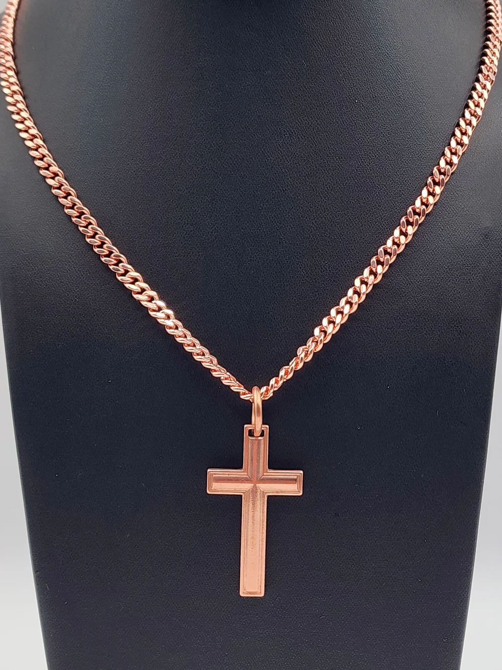 Pure Copper Cross Necklace 5mm Cuban Link Chain – 20
